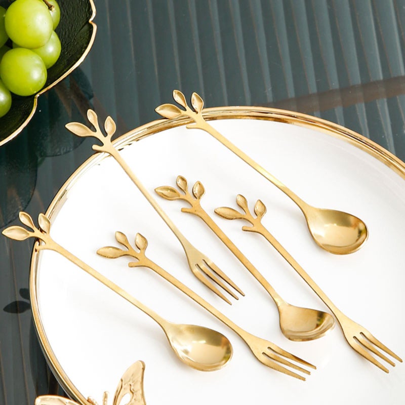 INPROPEXT 6PCS Coffee Spoons Set with Glass Holder,Small Stainless Steel Gold Tea Spoon,Mini Dessert Spoons Set for Fruit,Stirring, Mixing, Sugar, Ice Cream, Cake (6 x Spoons) - Image 4