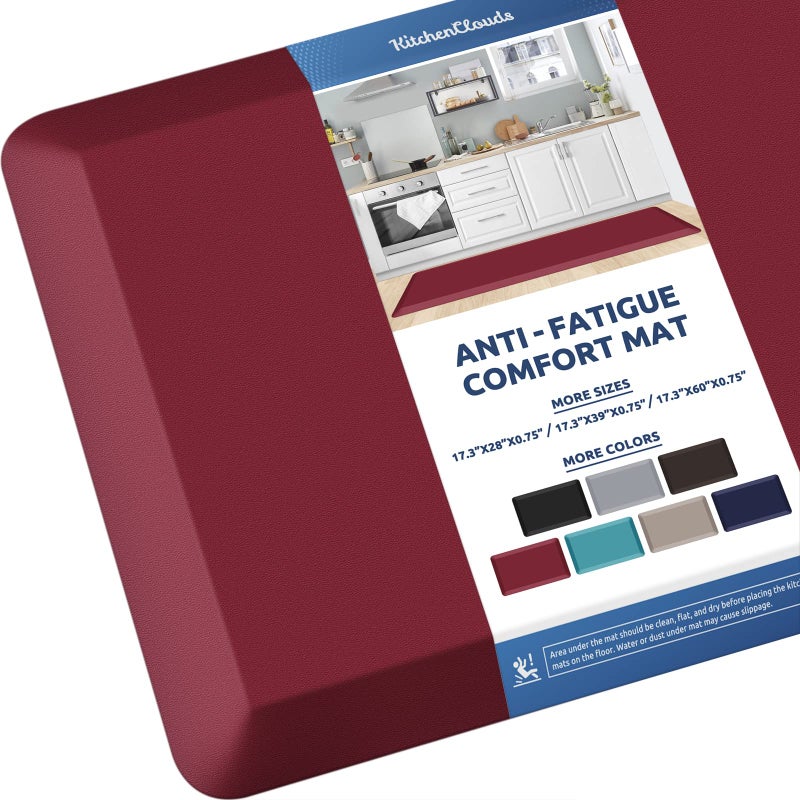 KitchenClouds Kitchen Mat Cushioned Anti Fatigue Kitchen Rug 08inch Waterproof Non Slip Kitchen Rugs and Mats Standing Desk Mat Comfort Floor Mats for Kitchen Sink Office 173x60Red