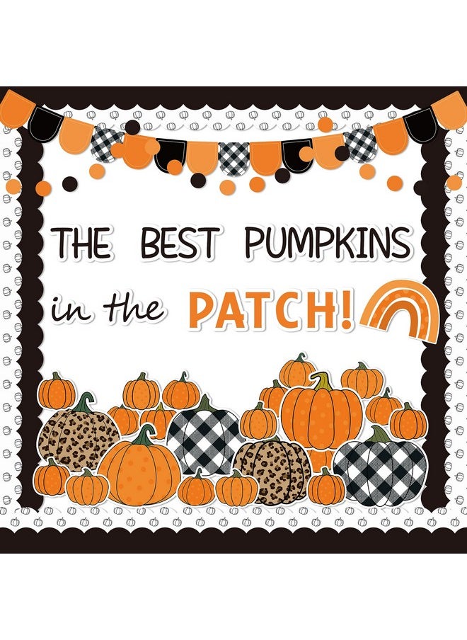Haooryx Haooryx 154Pcs Black White Fall Pumpkin Bulletin Board Decoration, Autumn Pumpkin Rainbow Patch Paper Patterned Cutouts for Fall Thanksgiving Harvest Party Supplies School Classroom Blackboard Decor  - Image 1