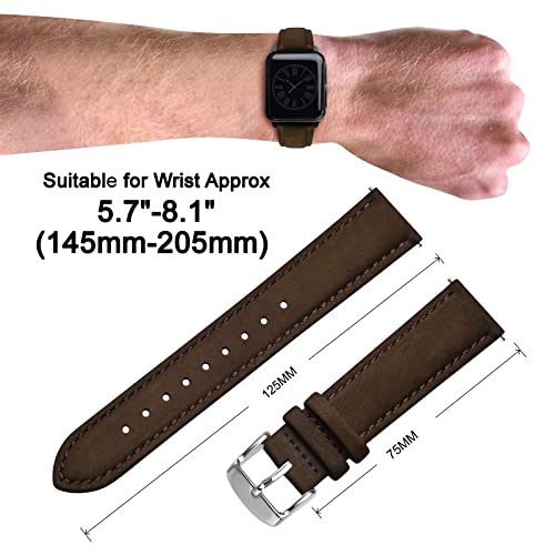 ANNEFIT 20mm Watch Band with Stainless Steel Silver Buckle Vintage Nubuck Suede Soft Leather watch Strap with Quick Release Dark Brown - Image 3