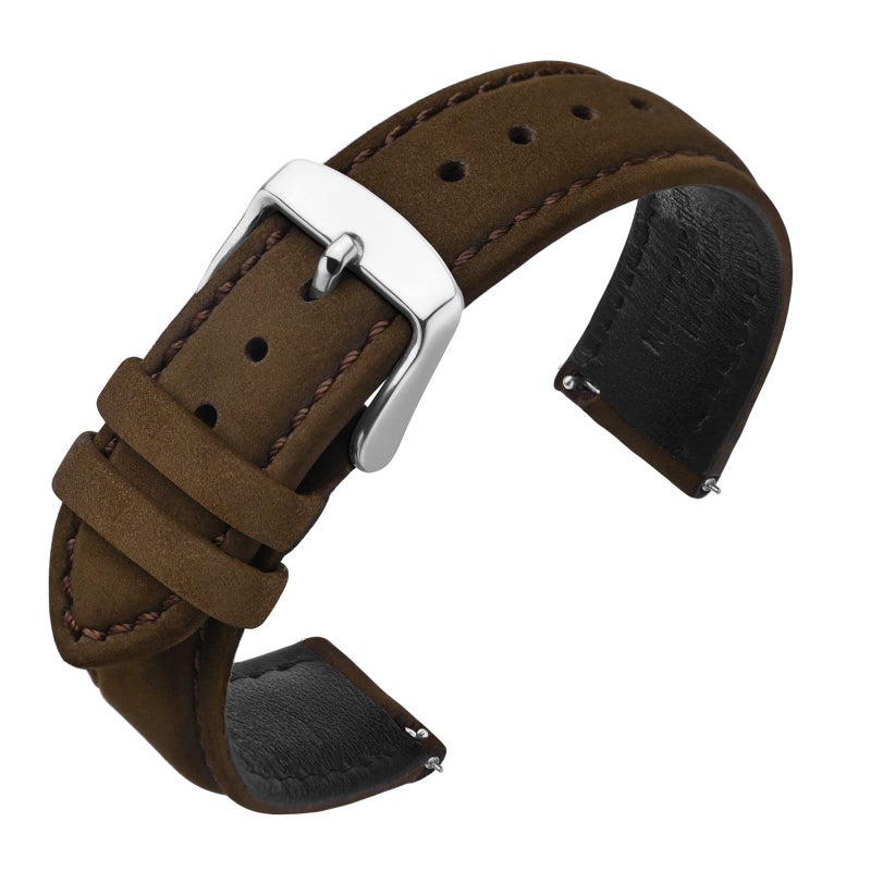 ANNEFIT 20mm Watch Band with Stainless Steel Silver Buckle Vintage Nubuck Suede Soft Leather watch Strap with Quick Release Dark Brown - Image 2