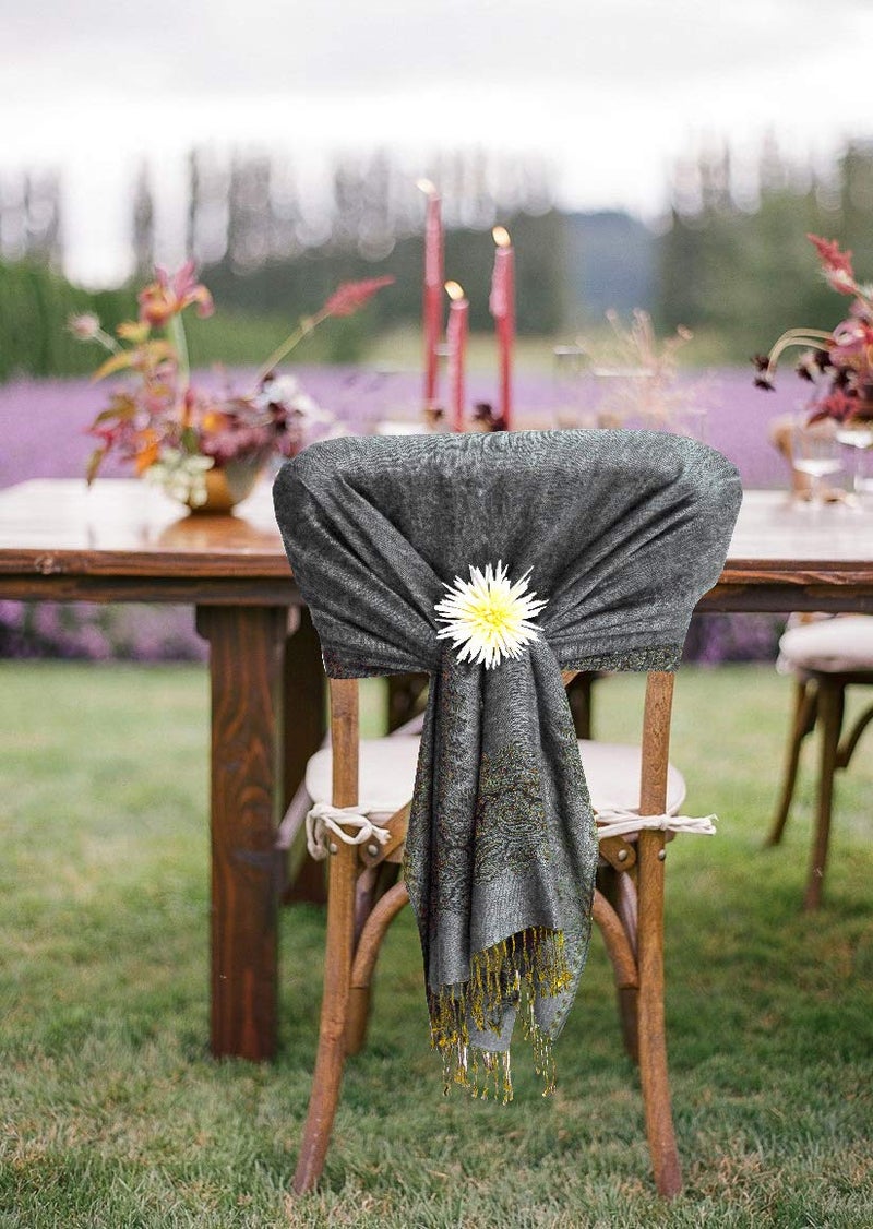 Sakkas Border Pattern Layered Reversible Woven Pashmina Shawl Scarf Wrap Stole - Gray - Image 3