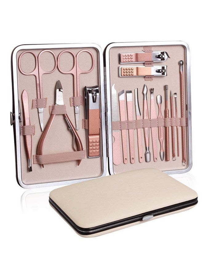 Wazdorf 18 In 1 Stainless Steel Professional Manicure Set Nail Cutter For Women Nail Scissors Luxury Grooming Kit Manicure Pedicure Kit For Women Nail Acne Remover Needle (18 In 1) - Image 1