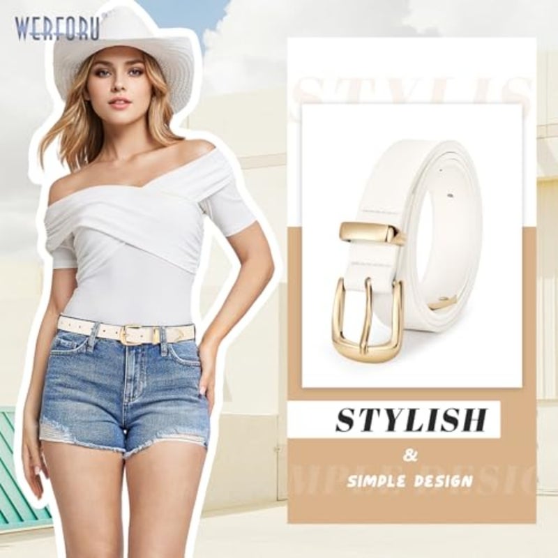 WERFORU Women Belt Fashion Leather Belt for Pants Jean Women Leather Belts with Gold Buckle - Image 2