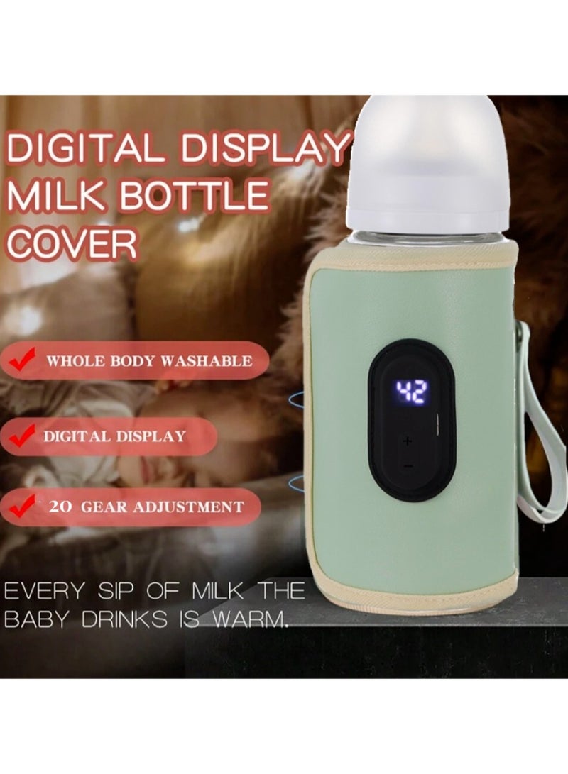 20-Gear Portable Baby Bottle Quick Warmer With Digital Display And Waterproof Thermostatic Bottle Cover (Green) - Image 2