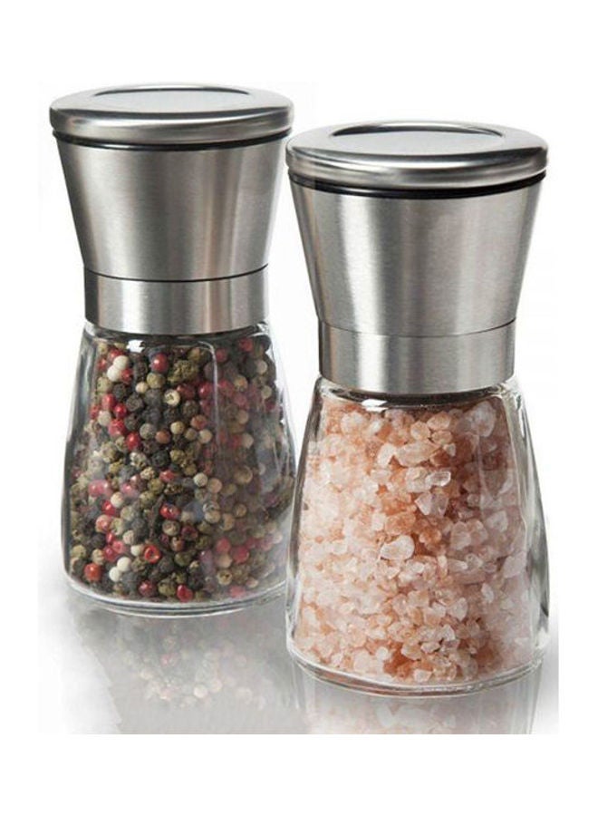 NIBEMINENT Toplus 2-Pack Stainless Steel Salt Or Pepper Grinder Glass Body Seasoning Bottle-White Silver-Clear 13.8X7X14.4cm