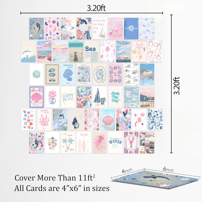KBKBART Coastal Granddaughter Room Decor, Pink and Blue Wall Collage Kits, 50 Pcs 4x6 Inch Beachy Aesthetic Wall Art Prints Posters, Coastal Cowgirl Room Dorm Wall Decor for Teen Girls - Image 2