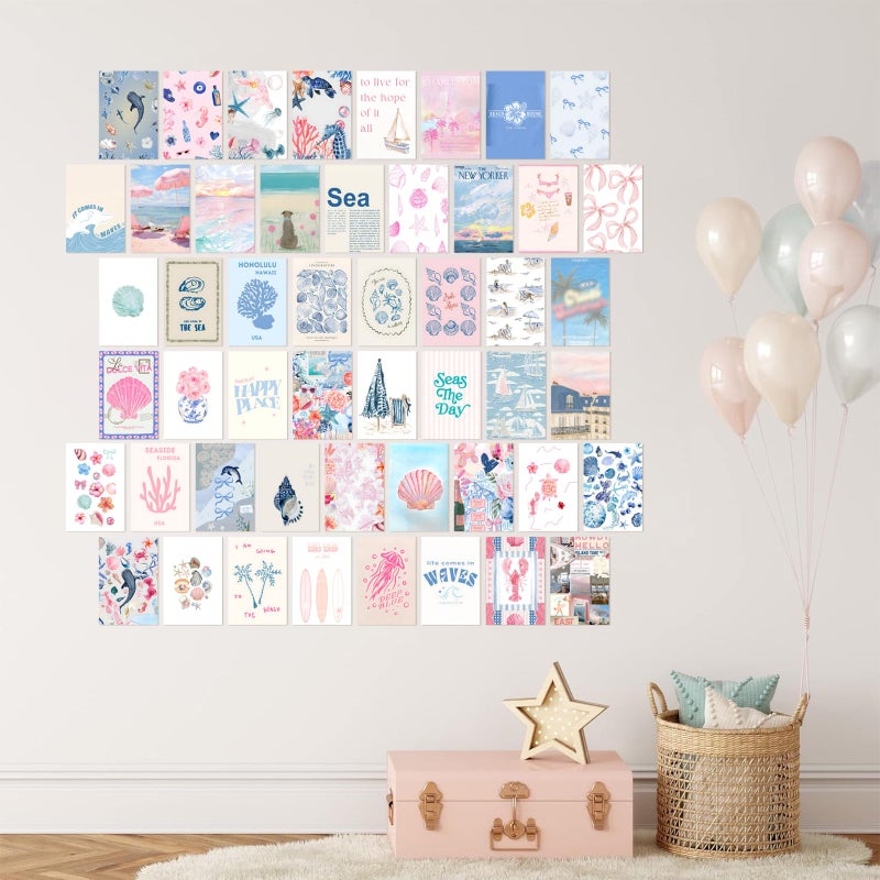 KBKBART Coastal Granddaughter Room Decor, Pink and Blue Wall Collage Kits, 50 Pcs 4x6 Inch Beachy Aesthetic Wall Art Prints Posters, Coastal Cowgirl Room Dorm Wall Decor for Teen Girls - Image 5