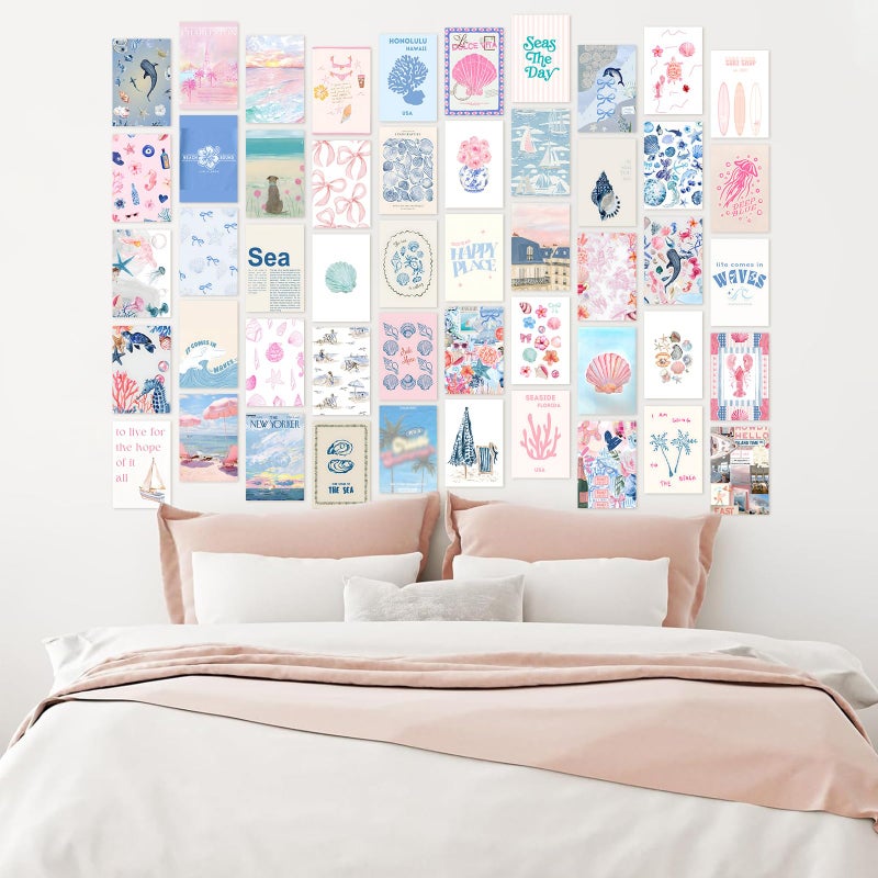 KBKBART Coastal Granddaughter Room Decor, Pink and Blue Wall Collage Kits, 50 Pcs 4x6 Inch Beachy Aesthetic Wall Art Prints Posters, Coastal Cowgirl Room Dorm Wall Decor for Teen Girls - Image 4
