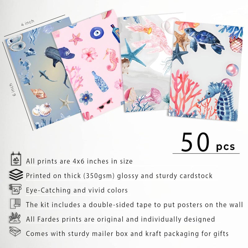 KBKBART Coastal Granddaughter Room Decor, Pink and Blue Wall Collage Kits, 50 Pcs 4x6 Inch Beachy Aesthetic Wall Art Prints Posters, Coastal Cowgirl Room Dorm Wall Decor for Teen Girls - Image 3