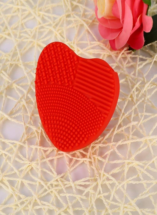 Sonew Makeup Brush Cleansing Brush Cleaner,Soft Silicone Washing Scrubber,Heart shaped Scrub for Cosmetic Makeup Brush Cleaning Mat Red - Image 3