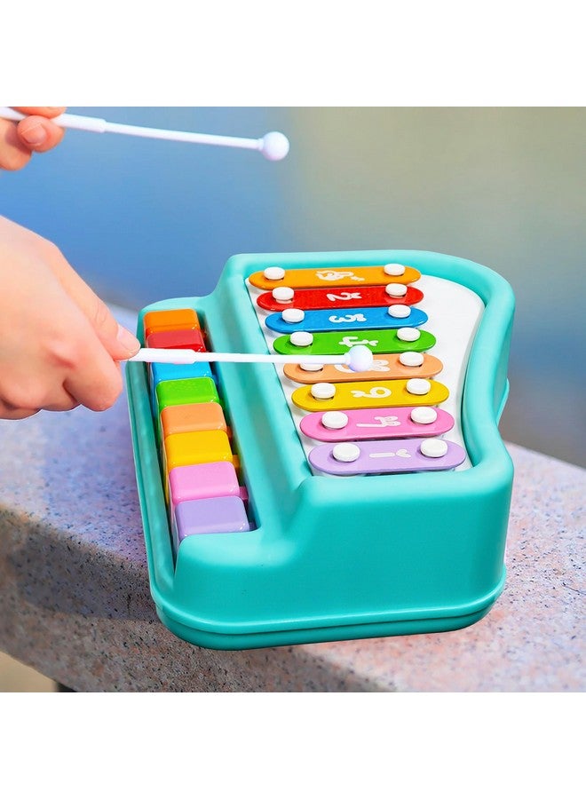 VGRASSP 2 in 1 Big Xylophone and Piano Toy for Kids with 8 Colorful Keys and Drum Sticks - Musical Instrument Toy for Baby and Toddlers - Turquoise - Image 2