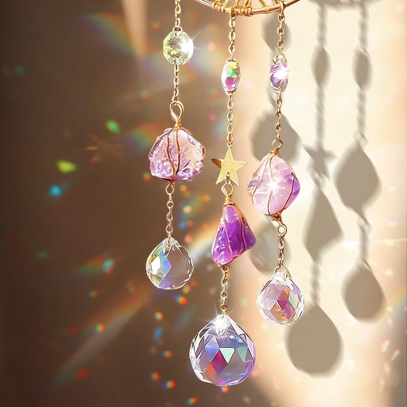 MplehDa Suncatcher Crystal Wind Chime, Hanging Wind Chime Rainbow Moon Pendant Crystals, Window Decoration, Hanging, Crystal Suncatcher Prism Light Catcher Suncatcher for Garden, Home, Office - Image 4