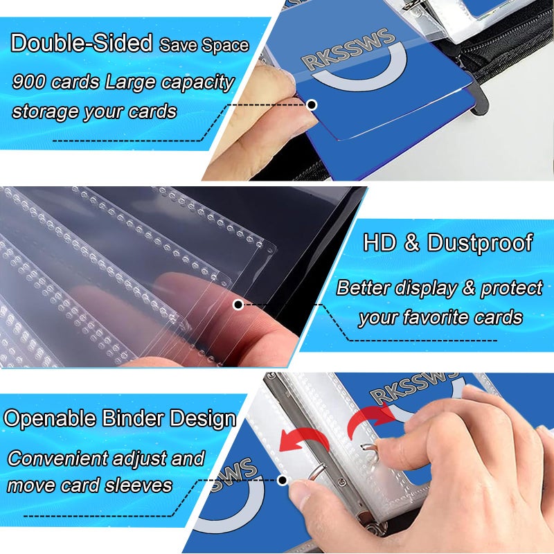 Rkssws Football Card Binder, 900 Pocket Football Card Holder with 50 Removable Sleeves, Creative Design Zipper Sports Card Binder Sheets Display Storage for Collectors Boys and Girls Gift (900 CARD) - Image 5