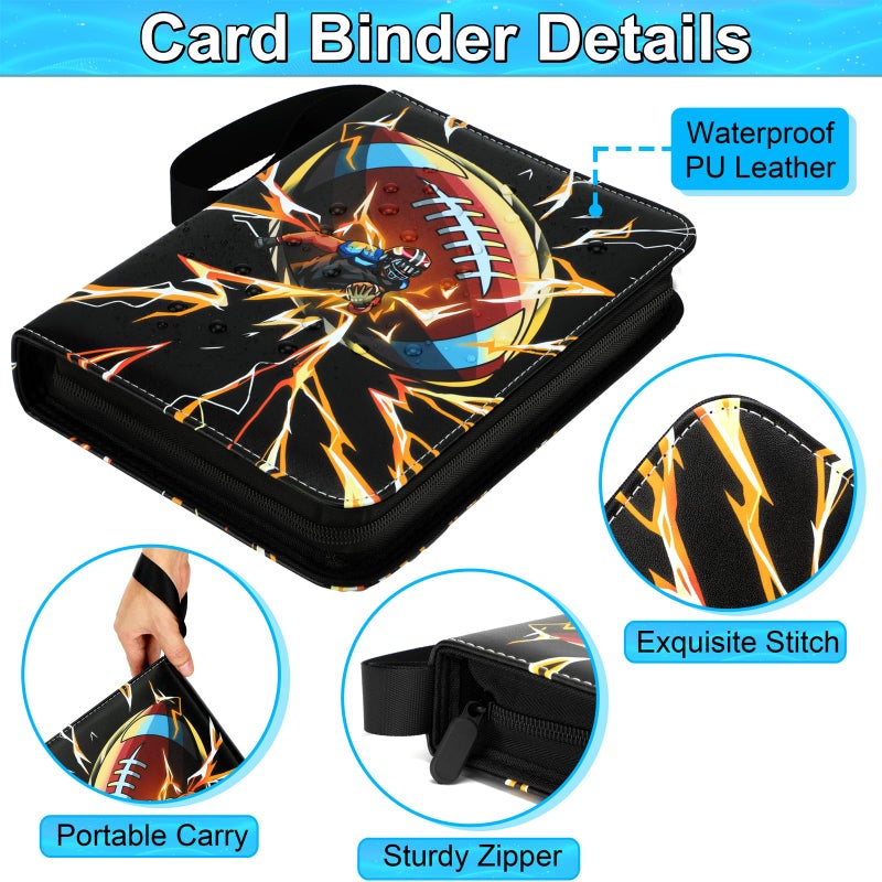 Rkssws Football Card Binder, 900 Pocket Football Card Holder with 50 Removable Sleeves, Creative Design Zipper Sports Card Binder Sheets Display Storage for Collectors Boys and Girls Gift (900 CARD) - Image 3