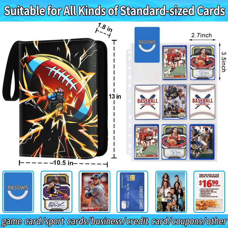 Rkssws Football Card Binder, 900 Pocket Football Card Holder with 50 Removable Sleeves, Creative Design Zipper Sports Card Binder Sheets Display Storage for Collectors Boys and Girls Gift (900 CARD) - Image 4
