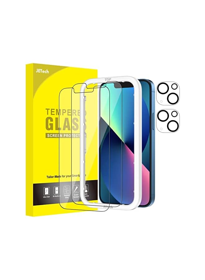 جي تيك واقي شاشة JETech لهاتف iPhone 13 مقاس 6.1 بوصة مع واقي عدسة الكاميرا، أداة سهلة التركيب، طبقة من الزجاج المقسى، عبوتان لكل منهما - Image 1