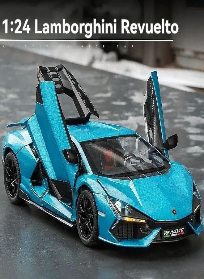 TONIRY Scale Exclusive Alloy Metal Pull Back Die-cast Car Model with Sound Light Mini Auto Toy for Kids Metal Model Toy Car with Sound and Light (1:24 Lamborghini Revuelto LB774-BLUE) - Image 2