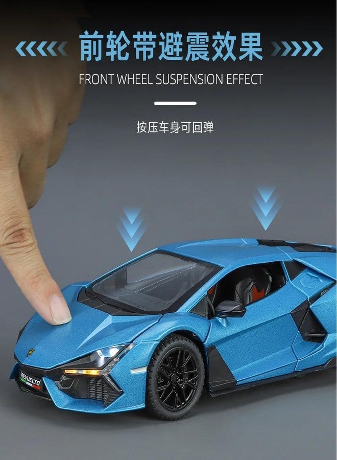 TONIRY Scale Exclusive Alloy Metal Pull Back Die-cast Car Model with Sound Light Mini Auto Toy for Kids Metal Model Toy Car with Sound and Light (1:24 Lamborghini Revuelto LB774-BLUE) - Image 3