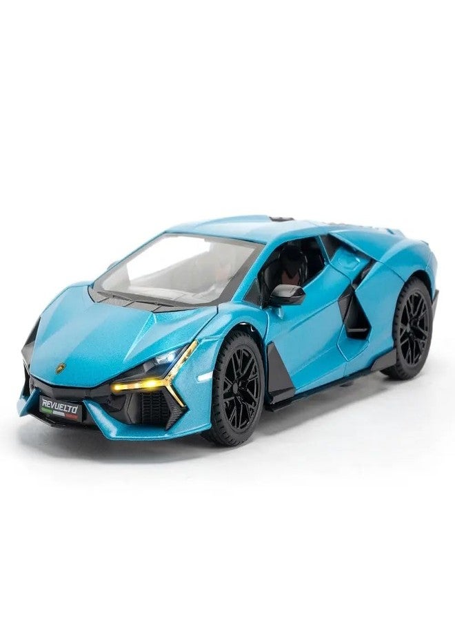 TONIRY Scale Exclusive Alloy Metal Pull Back Die-cast Car Model with Sound Light Mini Auto Toy for Kids Metal Model Toy Car with Sound and Light (1:24 Lamborghini Revuelto LB774-BLUE) - Image 1