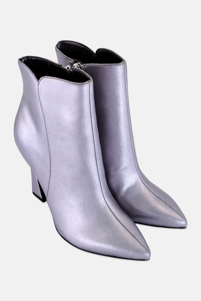 NINE WEST Women Medium Zipper Closure Ankle Boots, Silver - Image 4