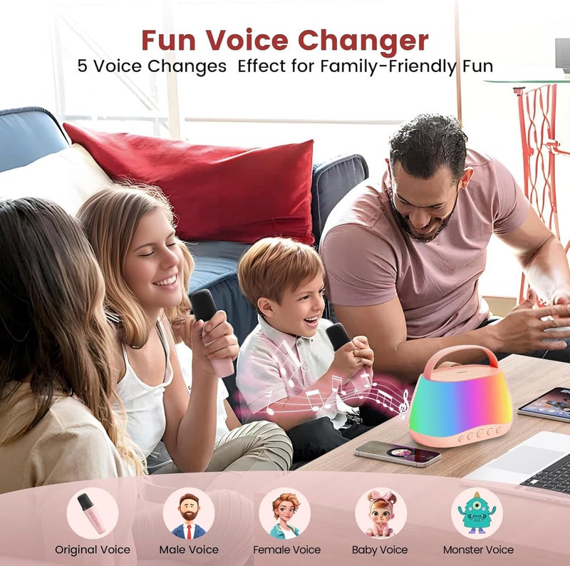 AccLoo Mini Karaoke Machine for Kids with 2 Wireless Microphones, Portable Bluetooth Speaker with LED Lights & Fun Voice Effects, Music Toy Gift for Boys and Girls Ages 3-12, Home Party Entertainment - Image 4