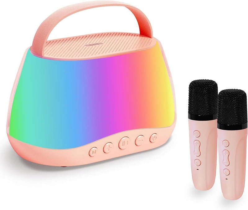 AccLoo Mini Karaoke Machine for Kids with 2 Wireless Microphones, Portable Bluetooth Speaker with LED Lights & Fun Voice Effects, Music Toy Gift for Boys and Girls Ages 3-12, Home Party Entertainment - Image 1