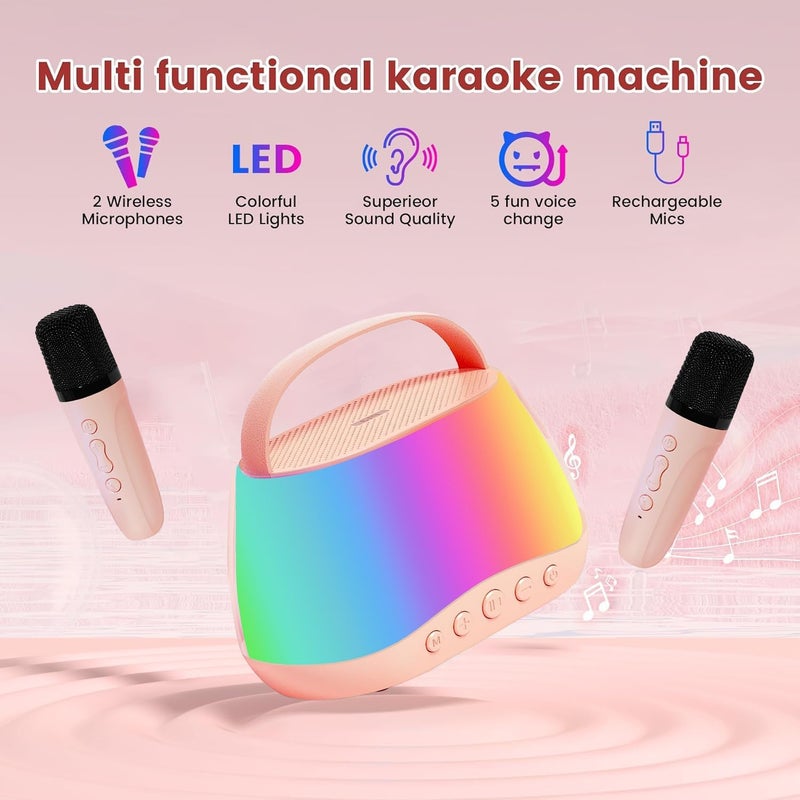 AccLoo Mini Karaoke Machine for Kids with 2 Wireless Microphones, Portable Bluetooth Speaker with LED Lights & Fun Voice Effects, Music Toy Gift for Boys and Girls Ages 3-12, Home Party Entertainment - Image 5