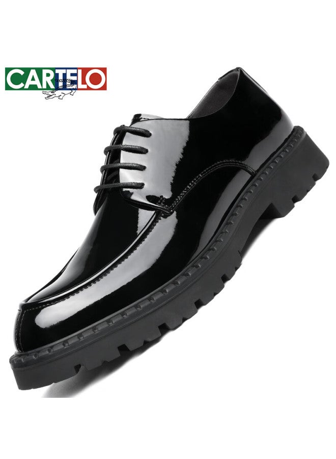 Cartelo British Men's Leather Shoes, Breathable Thick-soled Heightening Men's Shoes, Glossy Business Casual Cowhide Shoes For Men, 9828 Black, Size 38 - Image 3