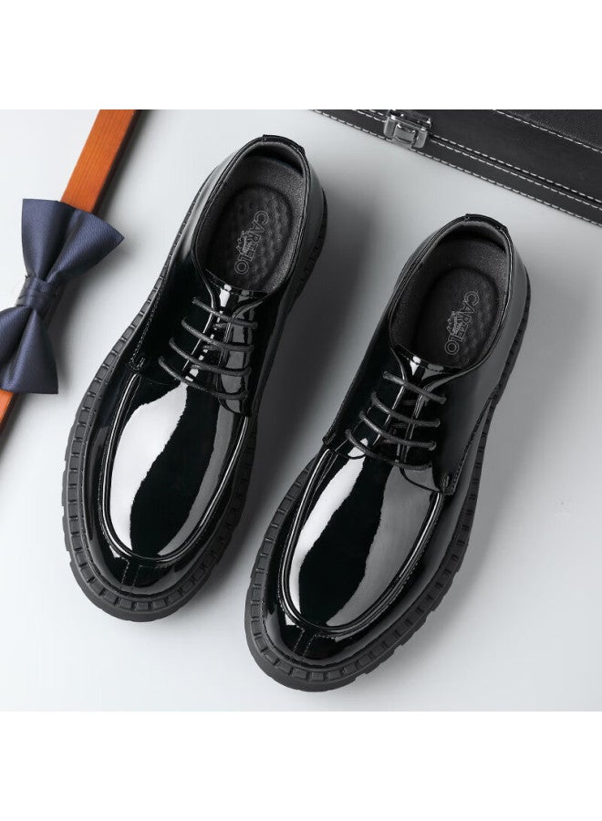 Cartelo British Men's Leather Shoes, Breathable Thick-soled Heightening Men's Shoes, Glossy Business Casual Cowhide Shoes For Men, 9828 Black, Size 38 - Image 5