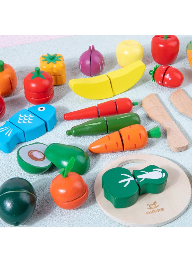 مجموعة ألعاب محاكاة تقطيع الفواكه والخضروات للأطفال الأولاد والبنات ألعاب الطبخ المنزلية مجموعة المطبخ المغناطيسية - اللون: قطع الفواكه والخضروات مجموعة 18 قطعة - Image 4