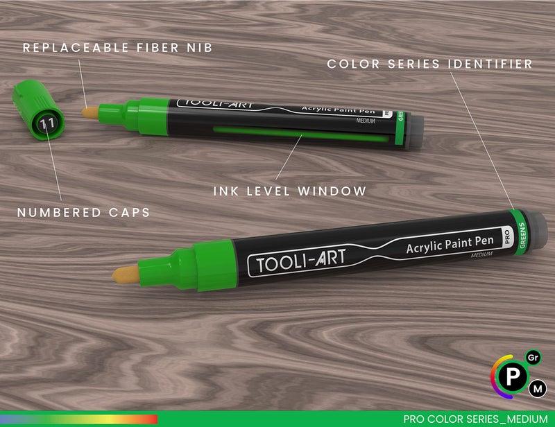 TOOLI-ART 22 Acrylic Paint Markers Paint Pens Pro Color Series Set 3mm Medium Tip for Rock Painting, Glass, Mugs, Wood, Metal, Glass Paint, Canvas, DIY. Non Toxic, Waterbased, Quick Drying (GREENS) - Image 3
