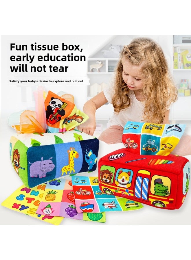 0-3 Years Old Baby Early Education Cloth Book Cartoon Geometric Figure Cloth Ball Cotton Ball Toy-Color:Fabric Tissue Box-fox (3 Square Paper Scarves + 8 Edged Silk Scarves)  - Image 2