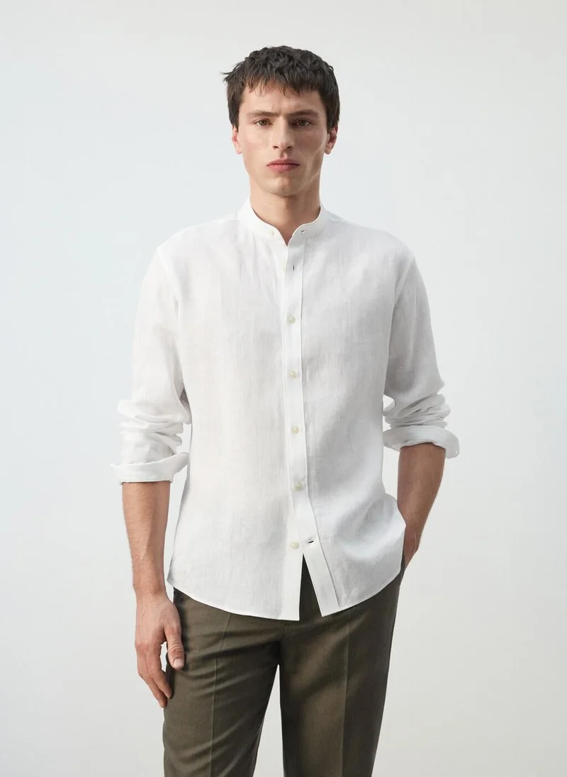 Mango Man 100% linen Mao collar shirt