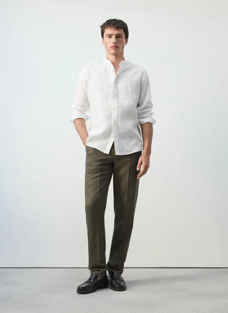 Mango Man  100% linen Mao collar shirt for Men | Best Price UAE