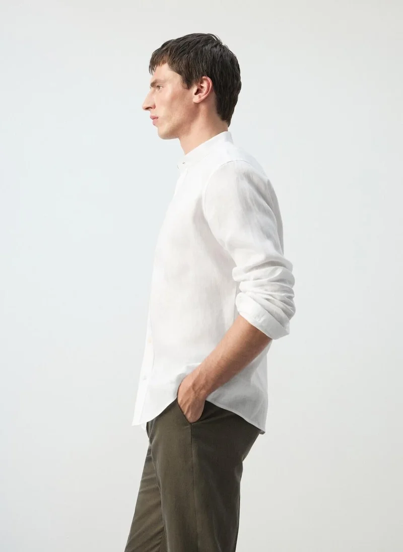 Mango Man  100% linen Mao collar shirt for Men | Best Price UAE