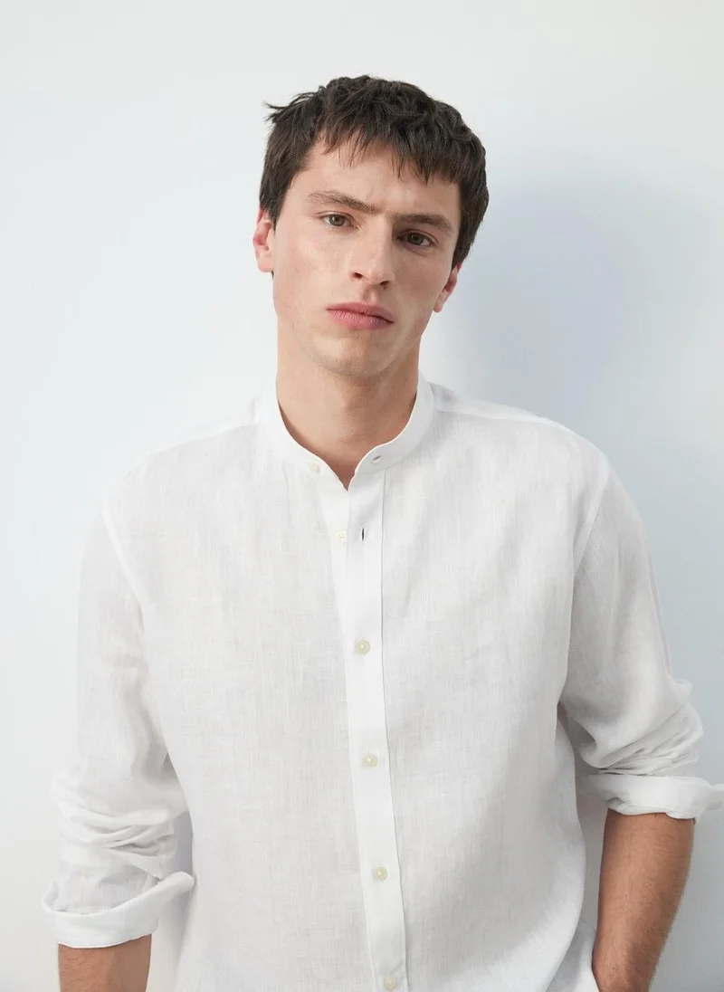 Mango Man  100% linen Mao collar shirt for Men | Best Price UAE
