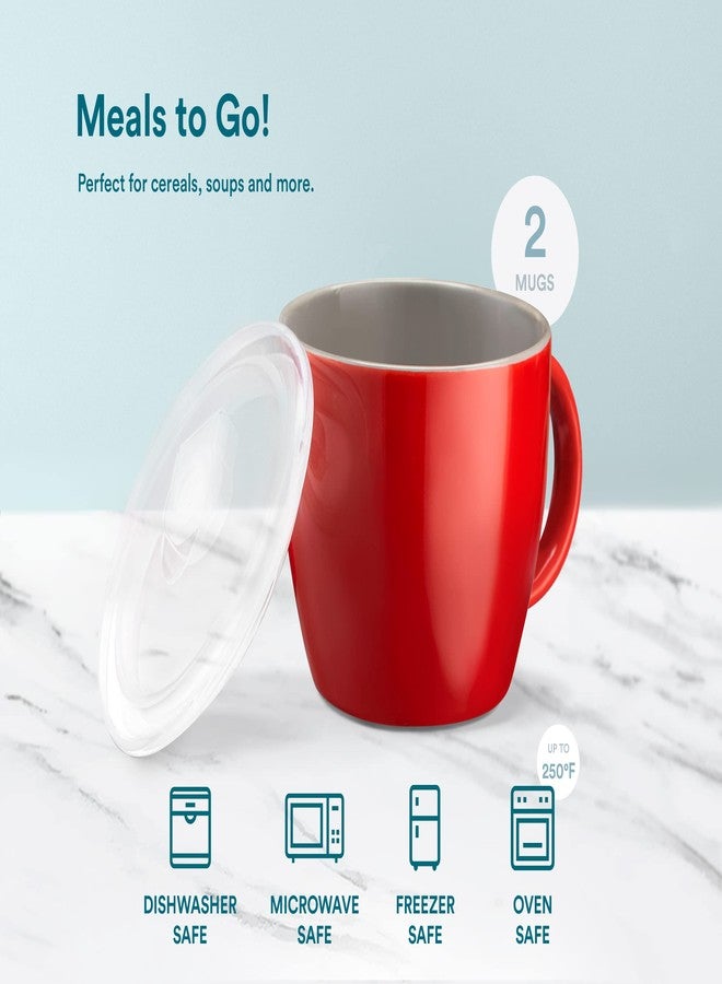 KooK Soup Mugs, Soup Cups with Lid, Microwavable Soup Bowl with Handles, Ceramic with Plastic Lid, for Overnight Oats, Travel Cups, Oversized Coffee Mug, Cereal, 25 Oz, Set of 2, Cherry/Grey - Image 5