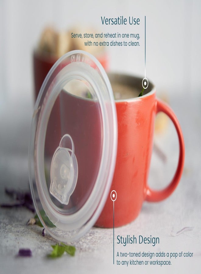 KooK Soup Mugs, Soup Cups with Lid, Microwavable Soup Bowl with Handles, Ceramic with Plastic Lid, for Overnight Oats, Travel Cups, Oversized Coffee Mug, Cereal, 25 Oz, Set of 2, Cherry/Grey - Image 3