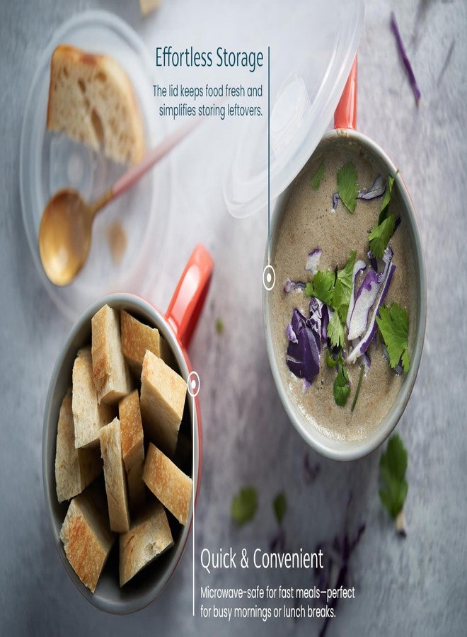 KooK Soup Mugs, Soup Cups with Lid, Microwavable Soup Bowl with Handles, Ceramic with Plastic Lid, for Overnight Oats, Travel Cups, Oversized Coffee Mug, Cereal, 25 Oz, Set of 2, Cherry/Grey - Image 4