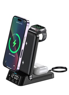 Wireless Charging Station with Alarm Clock 4 in 1 Fast Wireless Charger Compatible with iPhone 14/13/12/11/Pro/Max/XS/XR Wireless Charging Stand Dock for Apple Watch