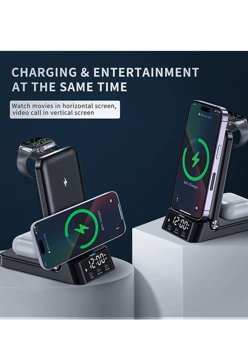 Generic - Wireless Charging Station with Alarm Clock 4 in 1 Fast Wireless Charger Compatible with iPhone 14/13/12/11/Pro/Max/XS/XR Wireless Charging Stand Dock for Apple Watch - Image 1