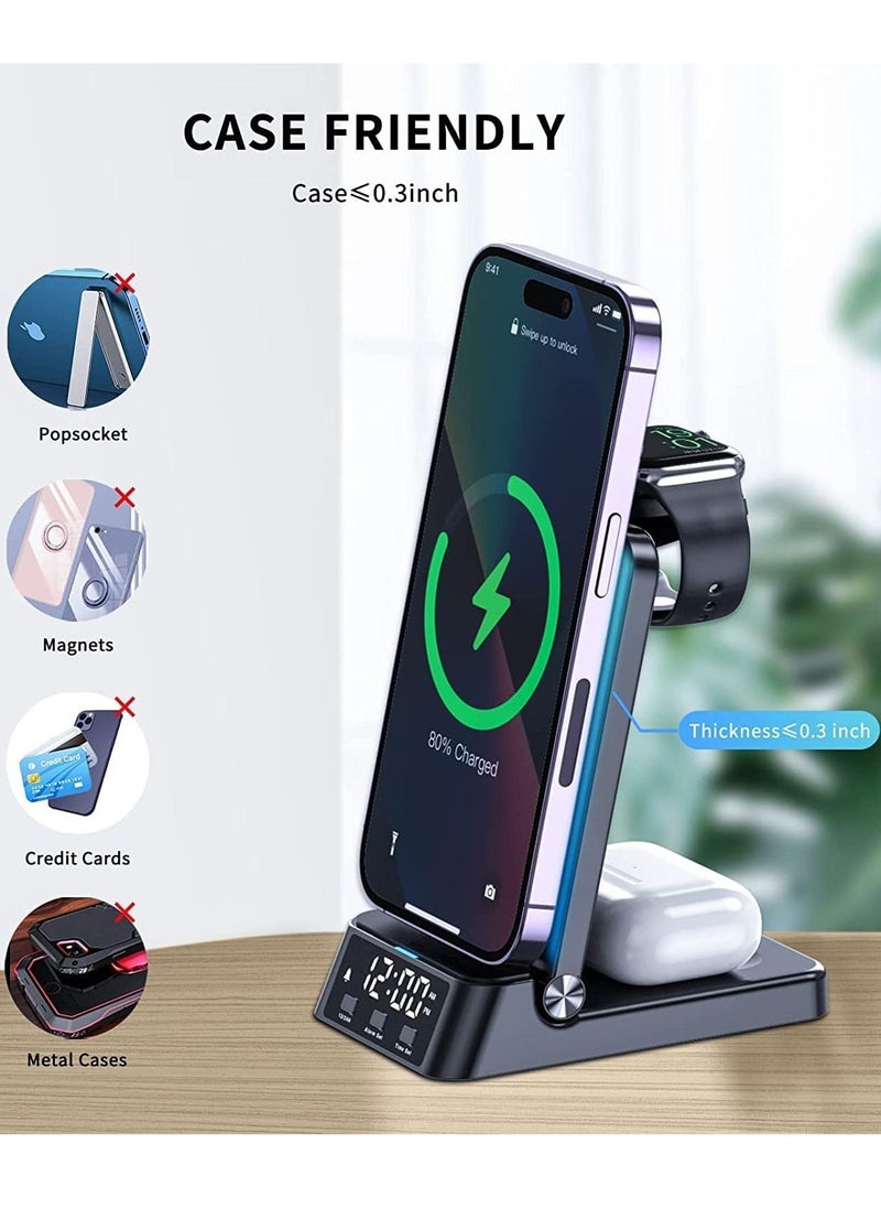 Generic - Wireless Charging Station with Alarm Clock 4 in 1 Fast Wireless Charger Compatible with iPhone 14/13/12/11/Pro/Max/XS/XR Wireless Charging Stand Dock for Apple Watch - Image 1