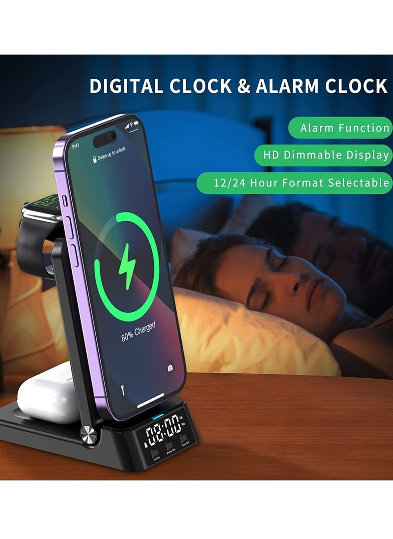 Generic - Wireless Charging Station with Alarm Clock 4 in 1 Fast Wireless Charger Compatible with iPhone 14/13/12/11/Pro/Max/XS/XR Wireless Charging Stand Dock for Apple Watch - Image 1