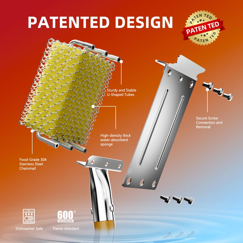 HOUSE AGAIN Grill Brush Bristle Free with Scraper, Safe Steam Cleaned Replaceable Head Fire Resistant Grill Cleaning Brush Strong Barbecue Brush Cleaner Non Wire for Outdoor Grill Grate/Wooden Handle - Image 3