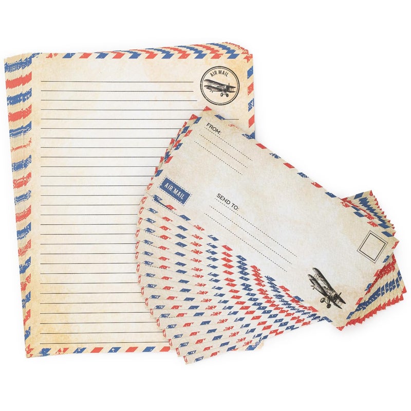 Bargain Paradise 60 Pack Airmail Paper and Envelopes Set - Blue Writing Paper for Invitations, Love Letters, Letters to Troops, Christmas Letter - 8.5 x 11 Inch - Image 1