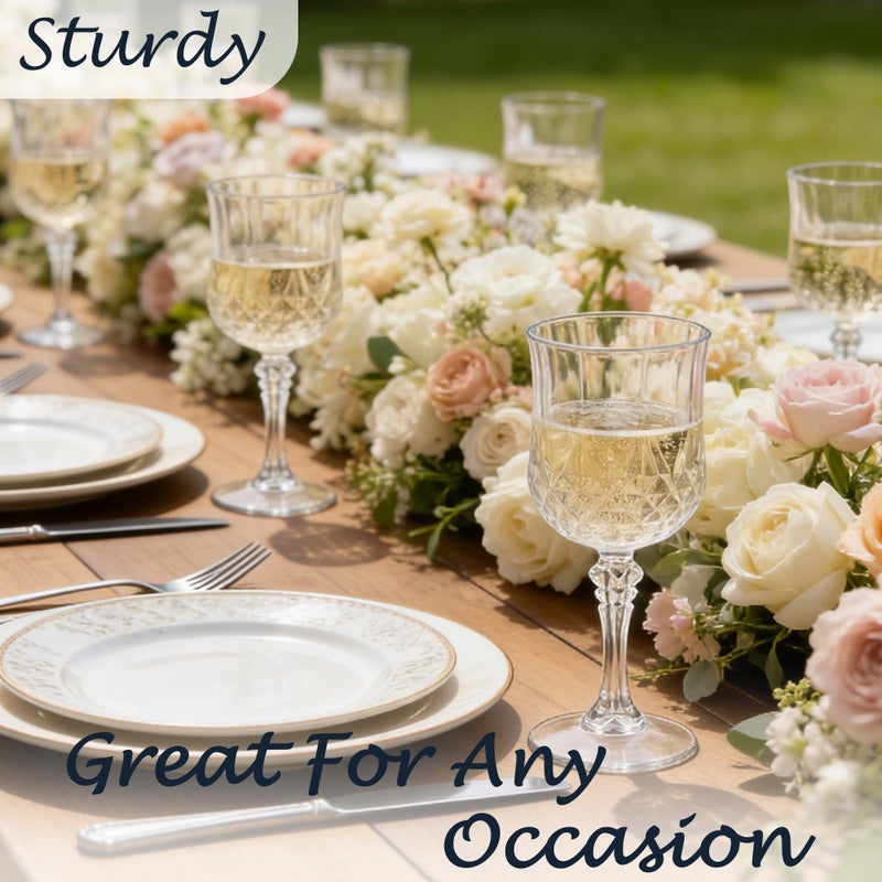 LEYIQU Plastic Wine Glasses, Plastic Goblets Vintage Style Cordial Unbreakable Drinking Glasses, Reusable Drinkware for Wedding Reception, Grand Event Party Supplies, Easter(48, Transparent) - Image 5