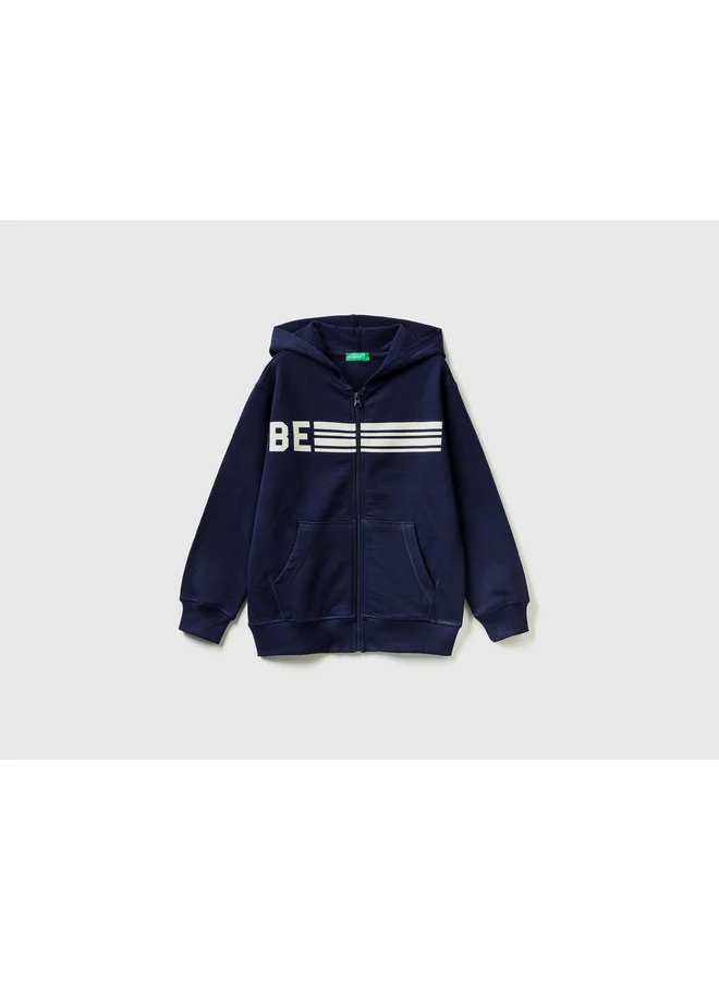 UNITED COLORS OF BENETTON Zip-Up Sweatshirt With "Be" Print