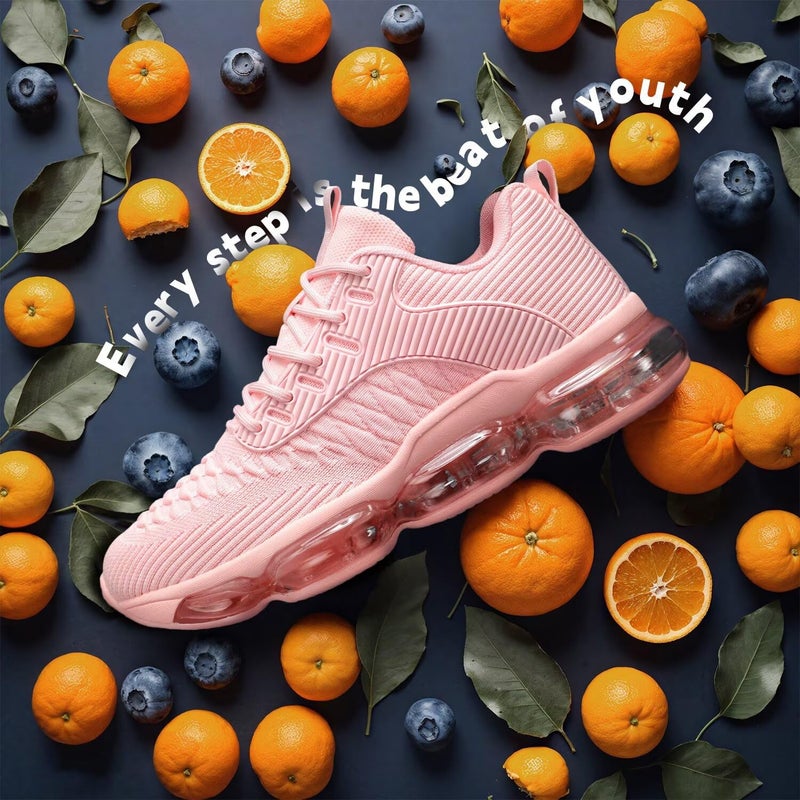 Luogoks Womens Walking Running Shoes Air Cushion Basketball Sneakers Fashion Tennis Breathable Sport Gym Fitness Cross Trainers Shoes Pink 7 - Image 3
