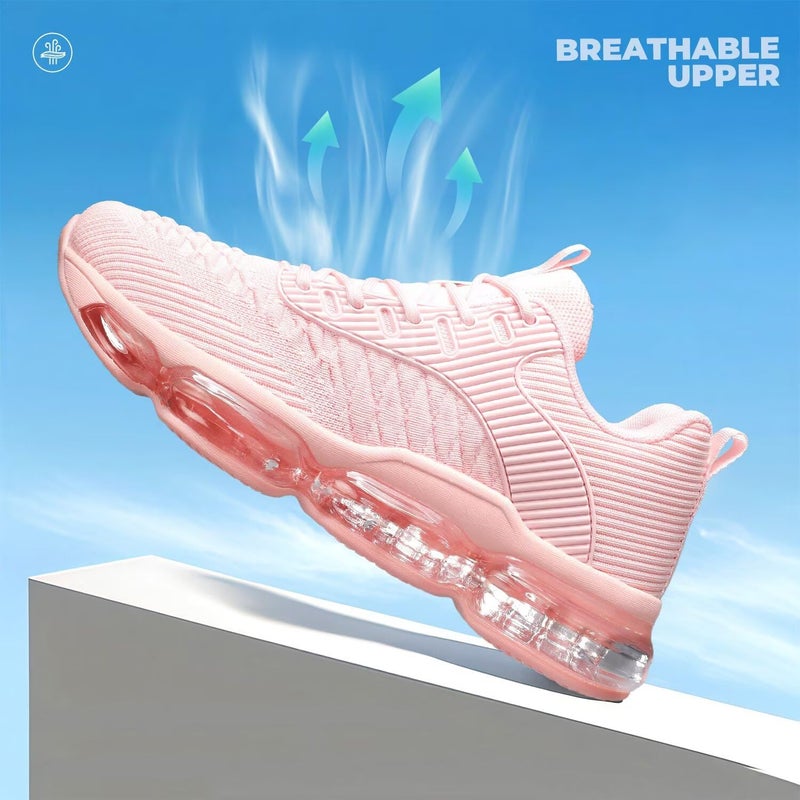 Luogoks Womens Walking Running Shoes Air Cushion Basketball Sneakers Fashion Tennis Breathable Sport Gym Fitness Cross Trainers Shoes Pink 7 - Image 5